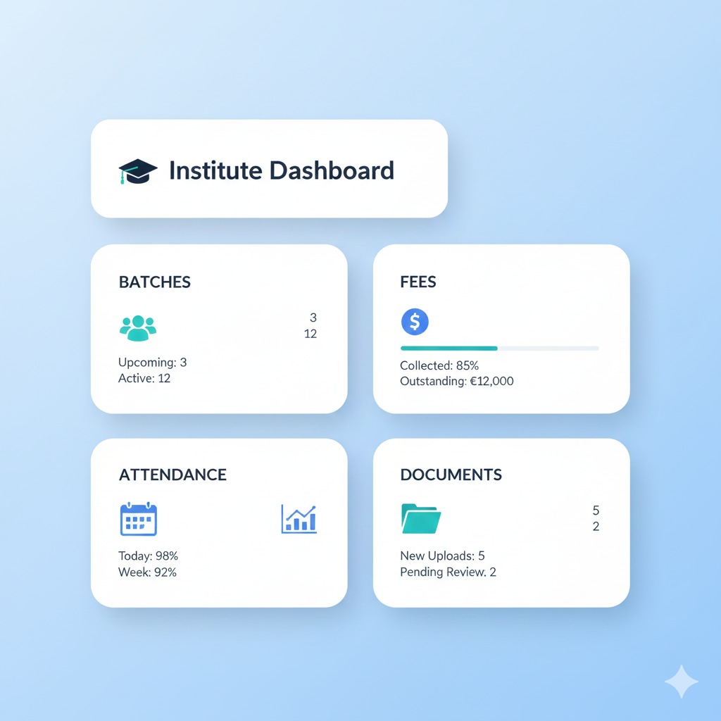 Education management software solutions dashboard for institutes and training centres