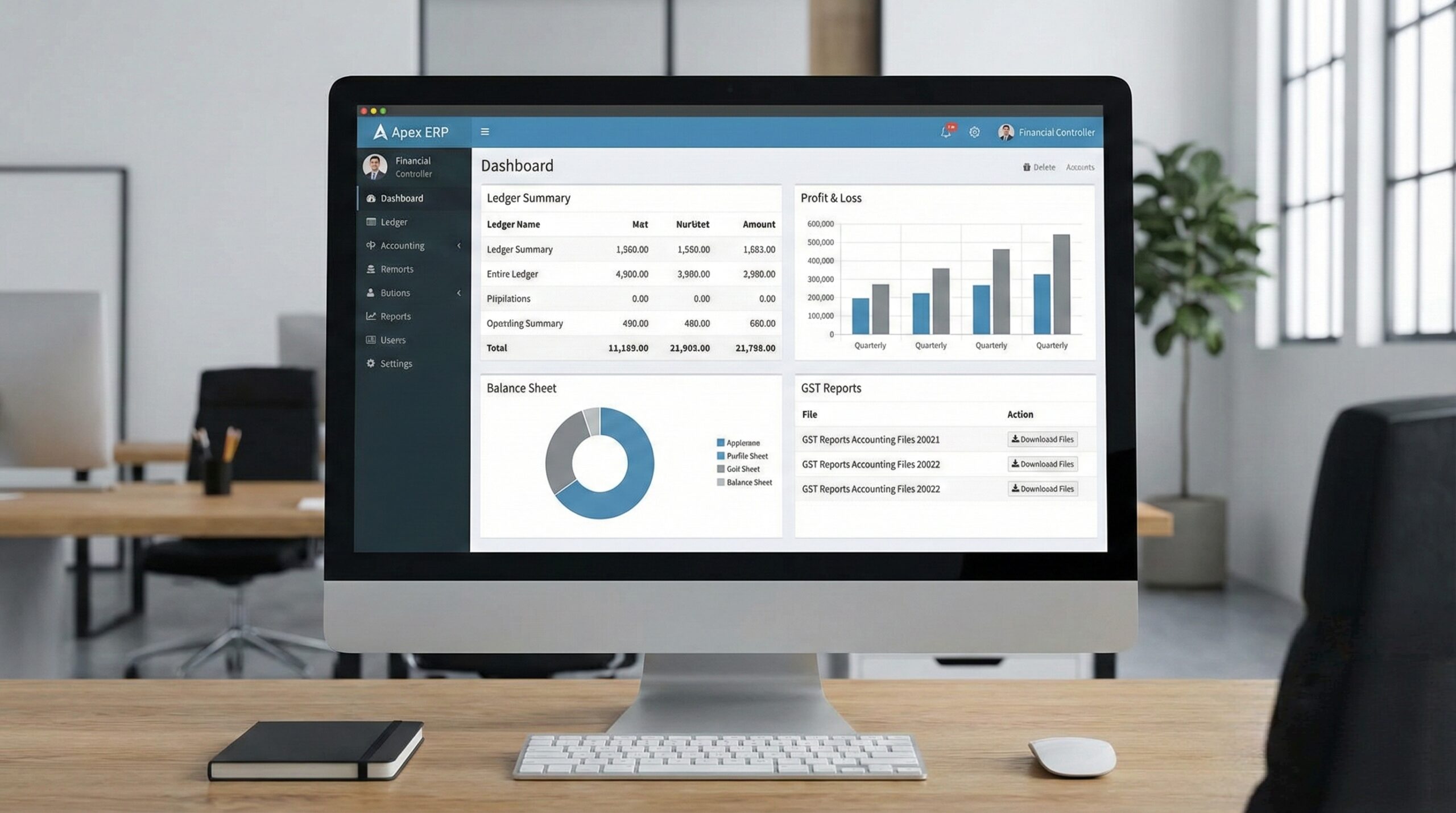 ERP accounting system dashboard